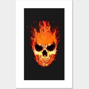 Fire Zombie Skull Face Posters and Art